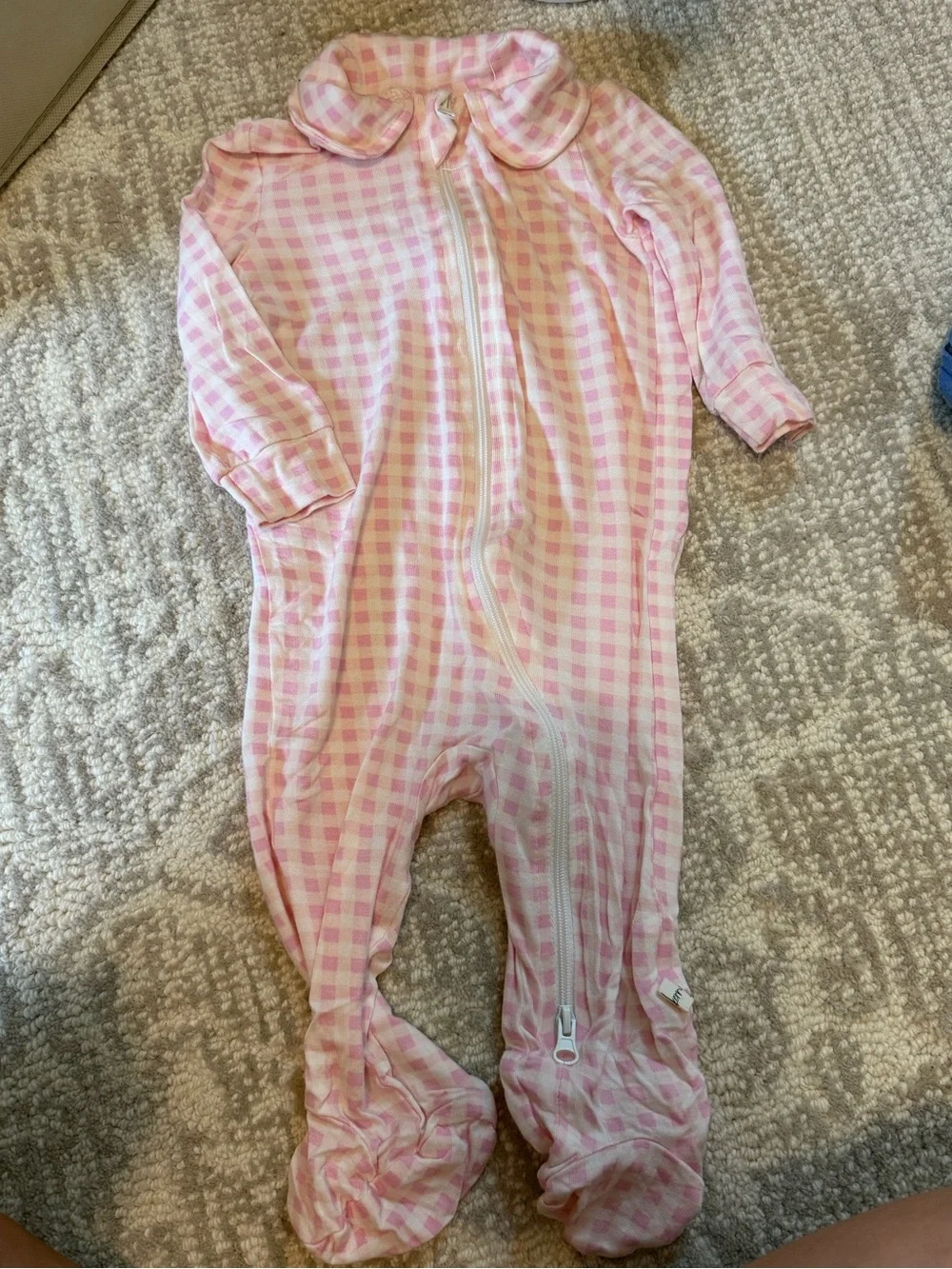 Pink Gingham Footed One-Piece Zipper Pajamas for Kids